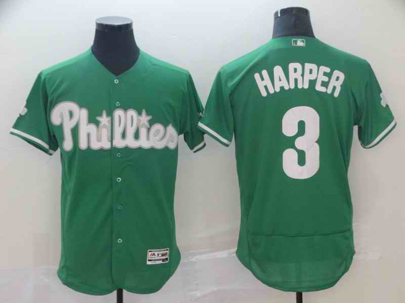 Men's Philadelphia Phillies #3 Bryce Harper Green Flex Base Stitched MLB Jersey