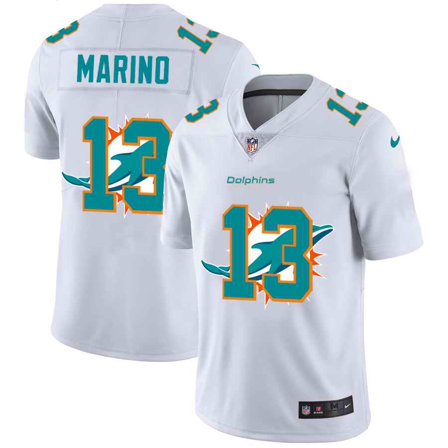 Men's Miami Dolphins #13 Dan Marino White Shadow Logo Limited Stitched Jersey