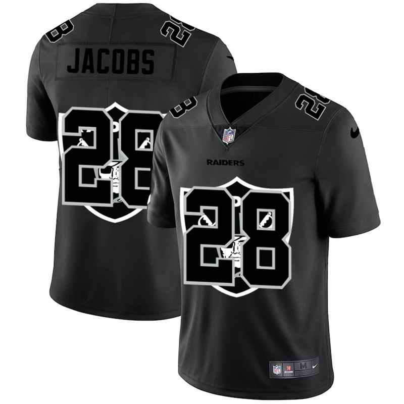 Men's Las Vegas Raiders #28 Josh Jacobs 2020 Black Shadow Logo Limited Stitched Jersey