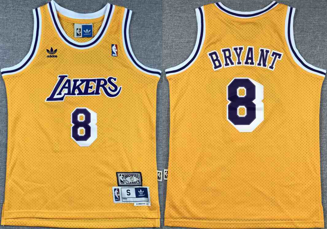 Youth Los Angeles Lakers #8 Kobe Bryant Yellow Stitched Basketball Jersey