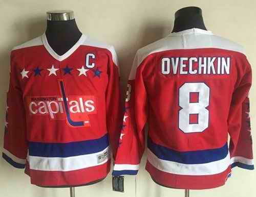 Capitals #8 Alex Ovechkin Red CCM Throwback Stitched Youth NHL Jersey