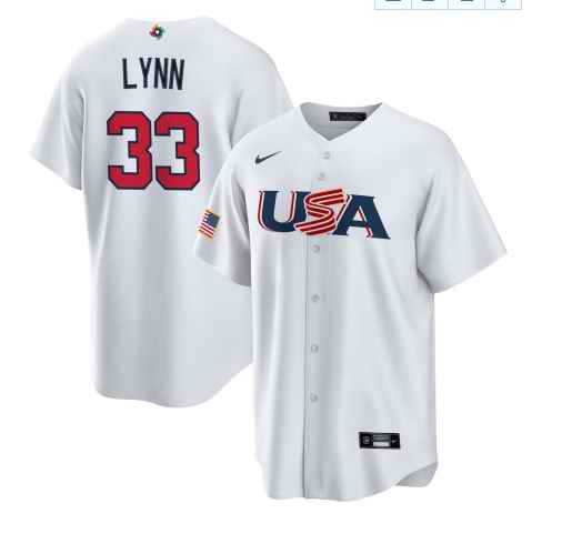Men's USA Baseball #33 Lance Lynn 2023 White World Baseball Classic Stitched Jersey