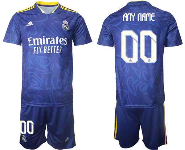 Men's Real Madrid Custom 2021/22 Blue Away Soccer Jersey Suit