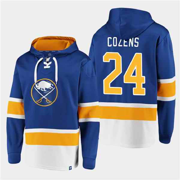 Men's Buffalo Sabres #24 Dylan Cozens Royal Ageless Must-Have Lace-Up Pullover Hoodie