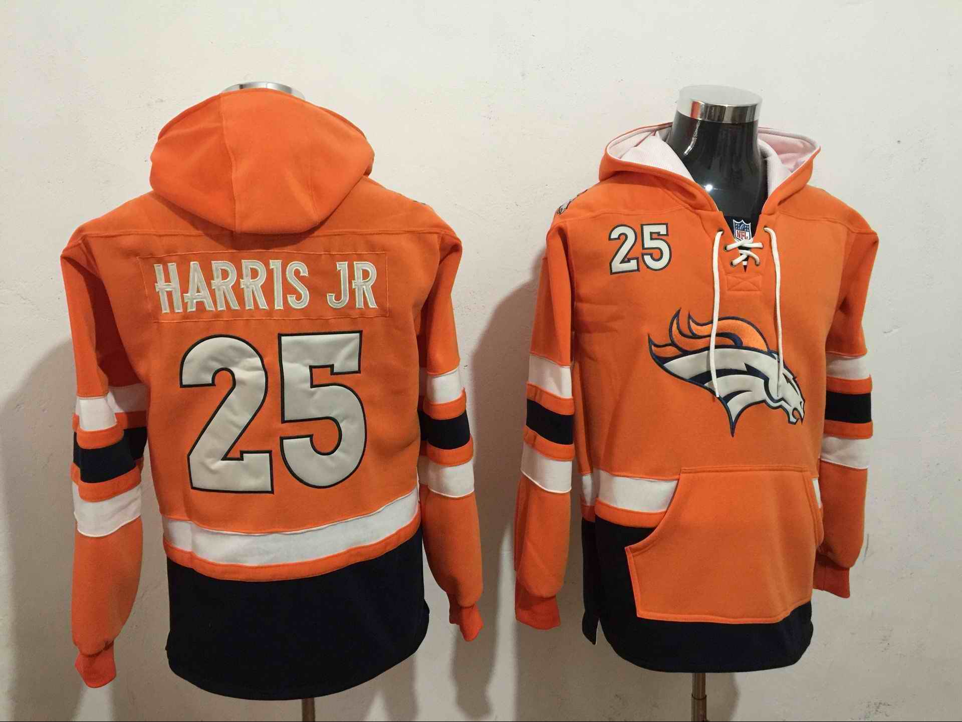 Men's Denver Broncos #25 Chris Harris Jr. Orange All Stitched NFL Hooded Sweatshirt