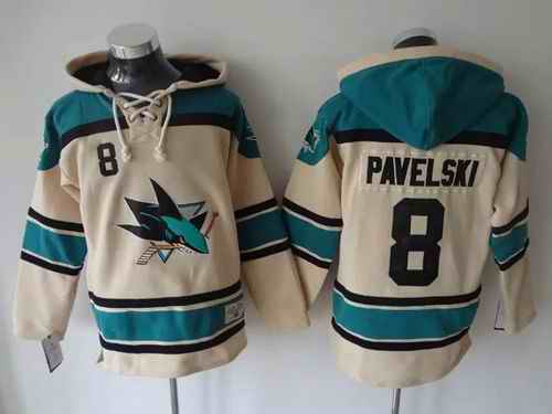 Sharks #8 Joe Pavelski Cream Sawyer Hooded Sweatshirt Stitched NHL Jersey