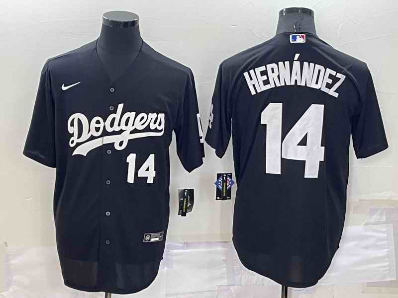 Men's Los Angeles Dodgers #14 Kik' Hern'ndez Black Cool Base Stitched Jersey