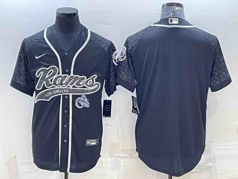 Men's Los Angeles Rams Blank Black Reflective With Patch Cool Base Stitched Baseball Jersey