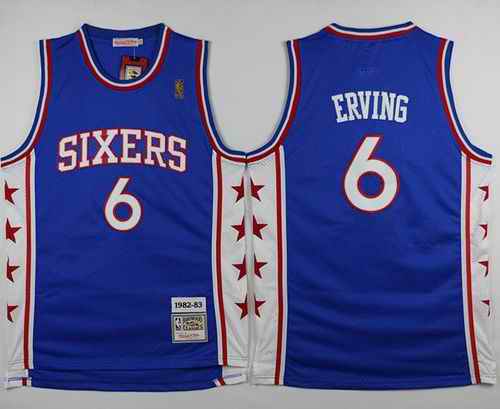 Mitchell and Ness 76ers #6 Julius Erving Stitched Blue Throwback NBA Jersey