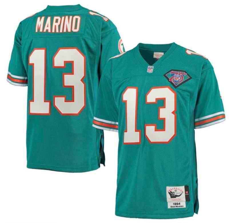 Men's Miami Dolphins #13 Dan Marino Mitchell & Ness Aqua Throwback Jersey