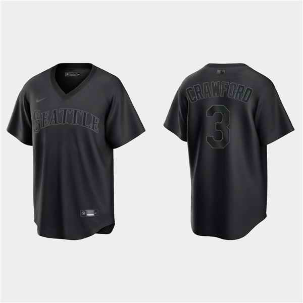 Men's Seattle Mariners #3 J.P. Crawford Black Pitch Black Fashion Replica Stitched Jersey