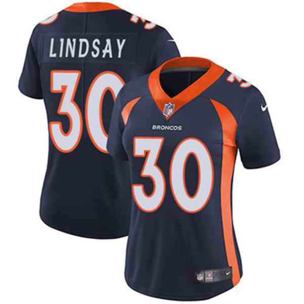 Women's  Denver Broncos #30 Phillip Lindsay Navy Vapor Untouchable Limited NFL Stitched NFL Jersey(Run Small)