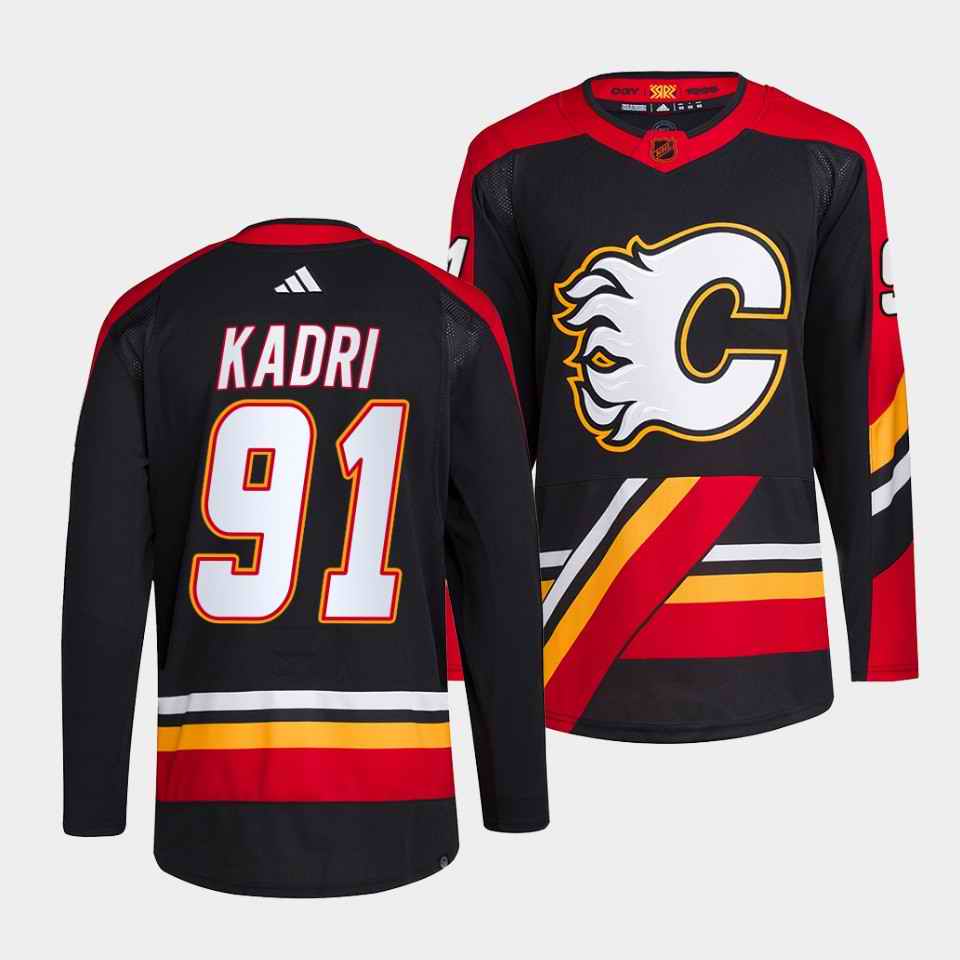 Men's Calgary Flames #91 Nazem Kadri Black 2022-23 Reverse Retro Stitched Jersey
