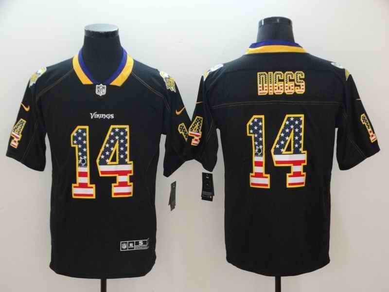 Men's Minnesota Vikings #14 Stefon Diggs Black USA Flag Color Rush Limited Fashion NFL Stitched Jersey