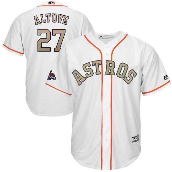 Men's Houston Astros #27 Jose Altuve Majestic White 2018 Gold Program Cool Base Player Stitched MLB Jersey