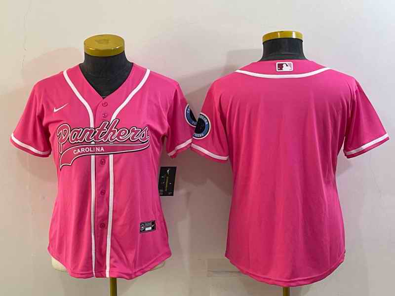 Women's Carolina Panthers Blank Pink With Patch Cool Base Stitched Baseball Jersey(Run Small)