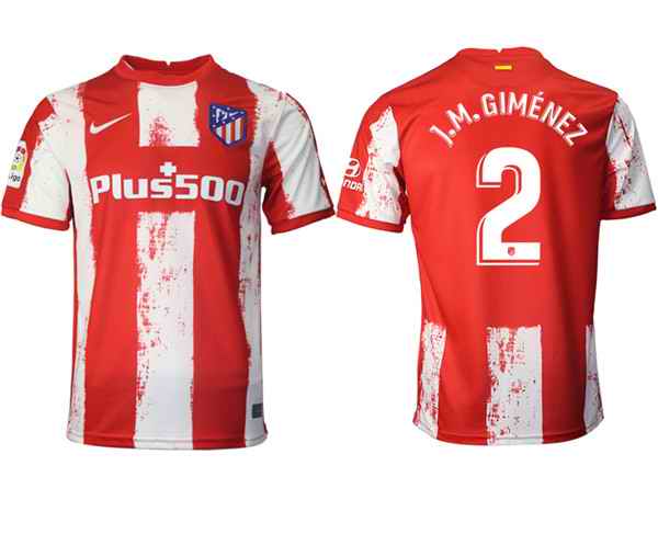 Men's Athletic De Madrid #2 Jos' Gim'nez Red/White Home Soccer Jersey