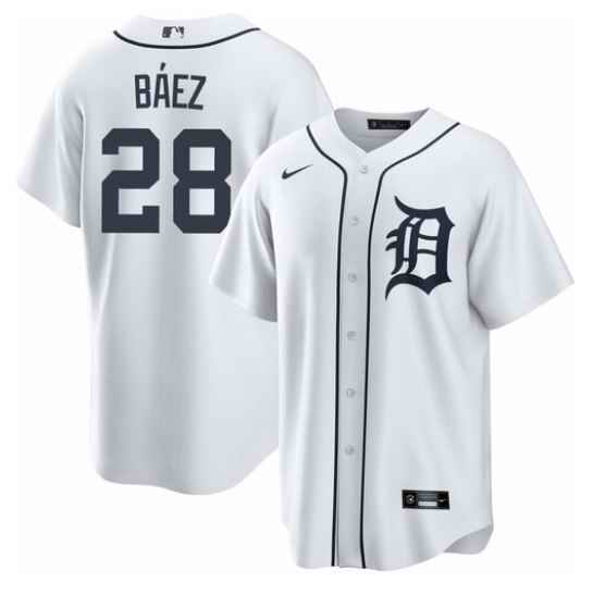 Men's Detroit Tigers #28 Javier B'ez White Cool Base Stitched Jersey