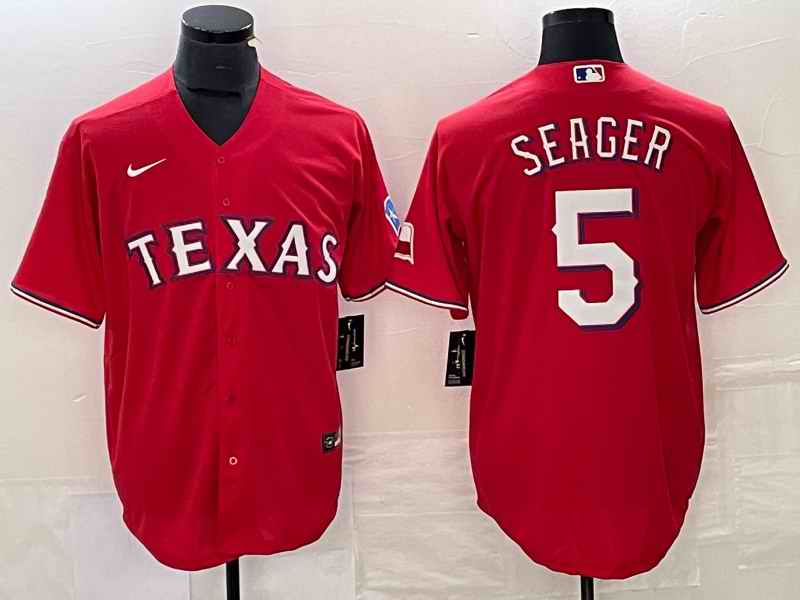 Men's Texas Rangers #5 Corey Seager Red Cool Base Stitched Baseball Jersey