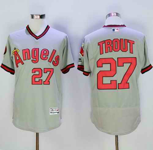 Angels of Anaheim #27 Mike Trout Grey Flexbase Authentic Collection Cooperstown Stitched MLB Jersey