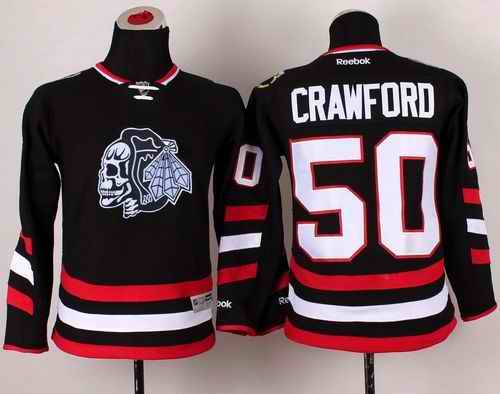 Blackhawks #50 Corey Crawford Black(White Skull) 2014 Stadium Series Stitched Youth NHL Jersey