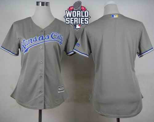 Royals Blank Grey Road W/2015 World Series Patch Women's Stitched MLB Jersey