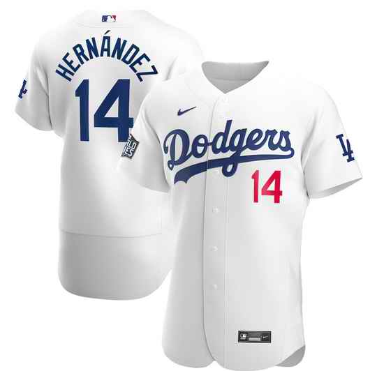 Men's Los Angeles Dodgers #14 Kik' Hern'ndez White 2020 World Series Bound stitched Jersey