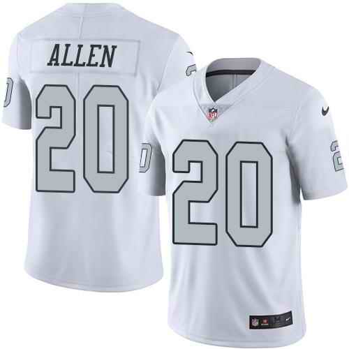 Nike Raiders #20 Nate Allen White Men's Stitched NFL Limited Rush Jersey
