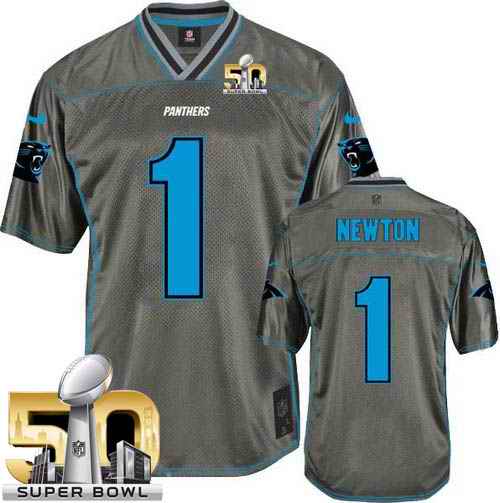 Nike Panthers #1 Cam Newton Grey Super Bowl 50 Youth Stitched NFL Elite Vapor Jersey