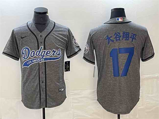 Men's Los Angeles Dodgers #17 ''?? Grey Cool Base With Patch Stitched Baseball Jersey
