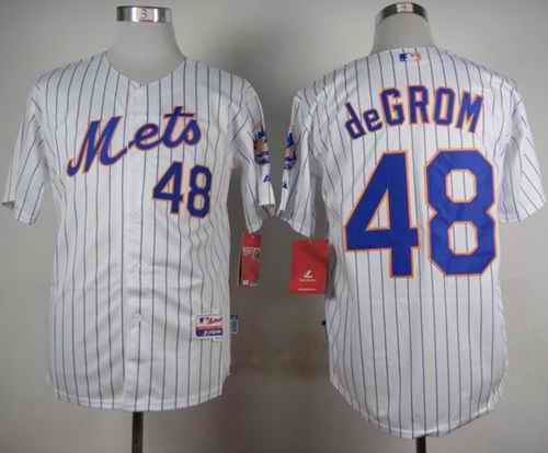 Mets #48 Jacob DeGrom White(Blue Strip) Home Cool Base Stitched MLB Jersey