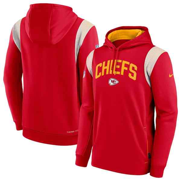 Men's Kansas City Chiefs Red Sideline Stack Performance Pullover Hoodie 001