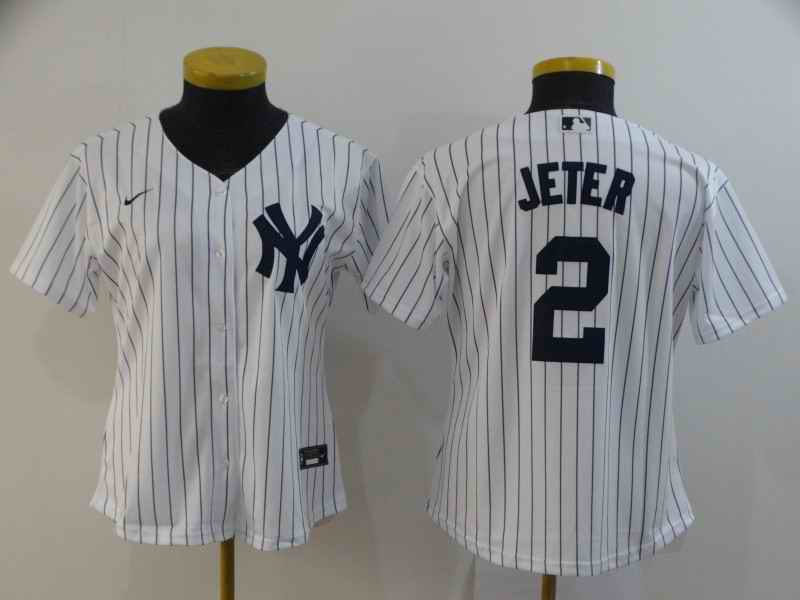 Women's New York Yankees #2 Derek Jeter White Cool Base Stitched MLB Jersey(Run Small)