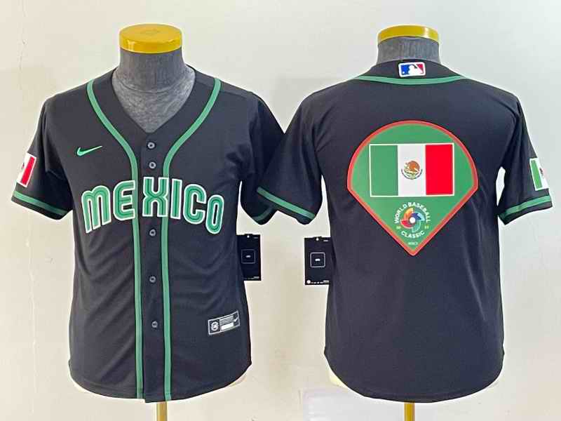 Youth Mexico Baseball 2023 Black Big Logo World Baseball Classic Stitched Jersey