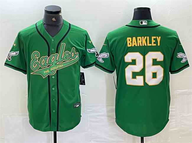 Men's Philadelphia Eagles #26 Saquon Barkley Green/Gold Cool Base Stitched Baseball Jersey
