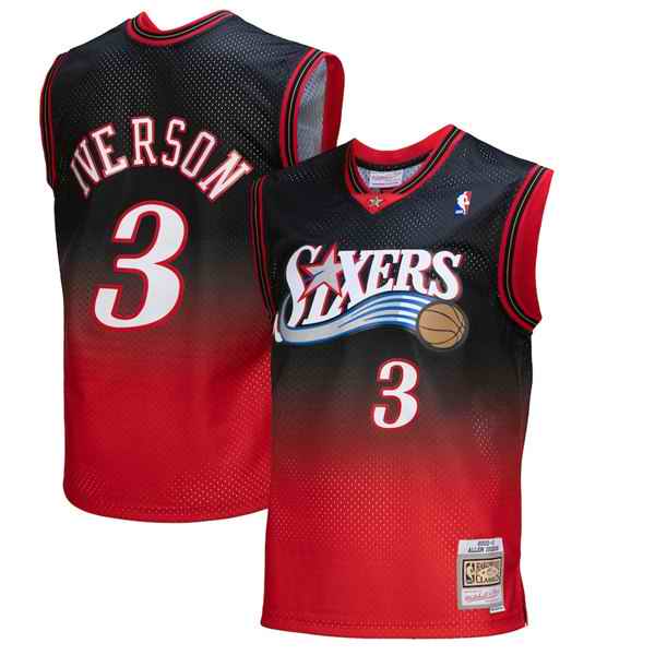 Men's Philadelphia 76ers #3 Allen Iverson Red/Black Mitchell & Ness Swingman Stitched Jersey