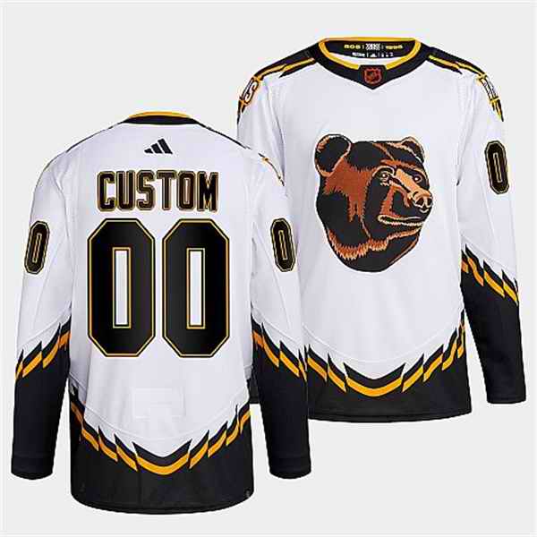 Men's Boston Bruins Custom White 2022-23 Reverse Retro Stitched Jersey