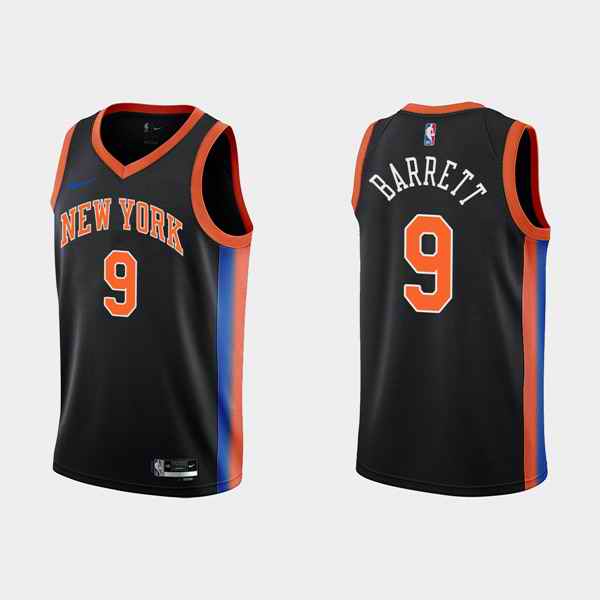 Men's New Yok Knicks #9 RJ Barrett 2022-23 Black City Edition Stitched Basketball Jersey