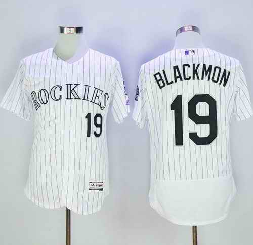 Rockies #19 Charlie Blackmon White Strip Flexbase Authentic Collection Stitched MLB Jersey