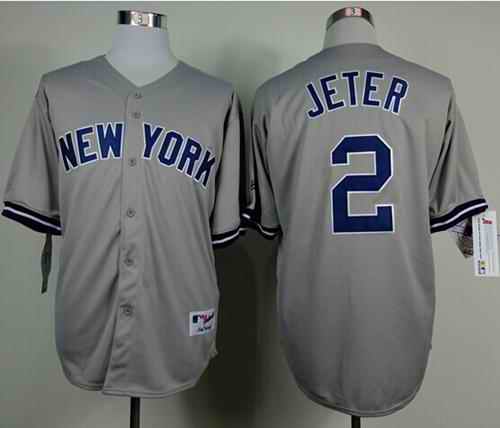 Yankees #2 Derek Jeter Grey Name On Back Stitched MLB Jersey