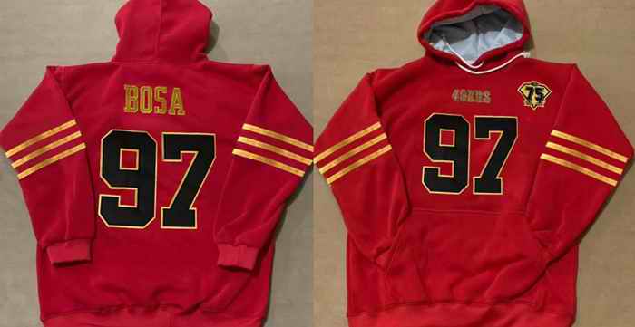 Men's San Francisco 49ers Customized Red Gold 75th Anniversary Alternate Pullover Hoodie
