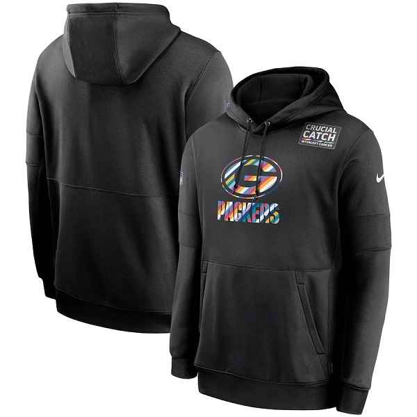 Men's Green Bay Packers 2020 Black Crucial Catch Sideline Performance Pullover Hoodie