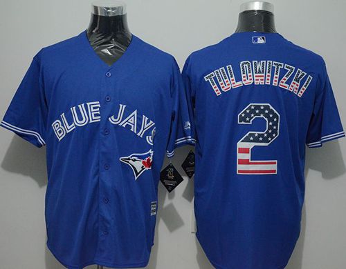 Blue Jays #2 Troy Tulowitzki Blue USA Flag Fashion Stitched MLB Jersey