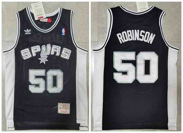 Men's San Antonio Spurs #50 David Robinson Black Throwback Stitched Jersey