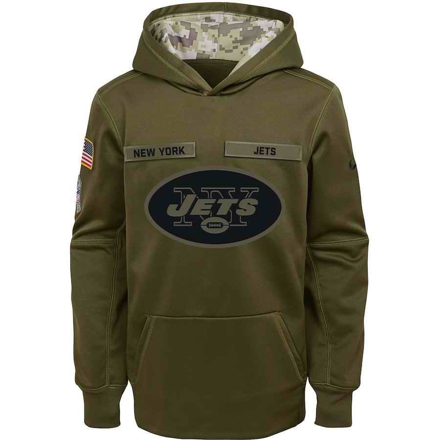Youth New York Jets Olive Salute to Service Pullover Performance NFL Hoodie