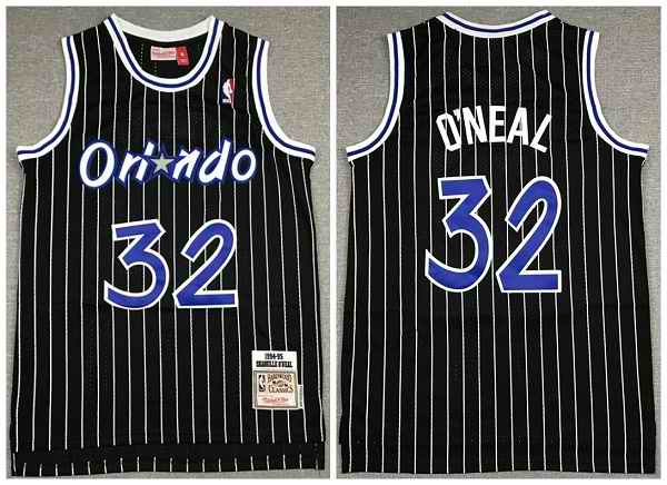 Men's Orlando Magic #32 Shaquille O'Neal Black Throwback Stitched Jersey