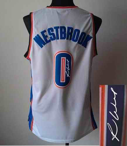Revolution 30 Autographed Thunder #0 Russell Westbrook White Stitched NBA Jersey