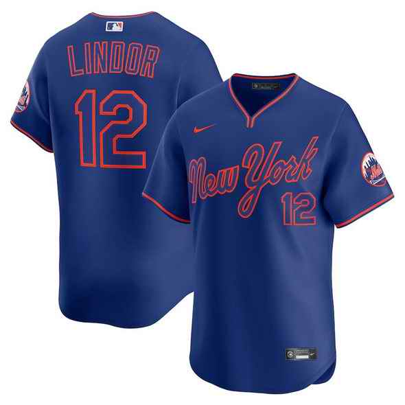 Men's New York Mets #12 Francisco Lindor Royal 2025 Alternate Limited Stitched Baseball Jersey