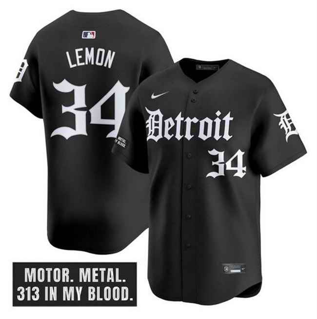 Men's Detroit Tigers #34 Chet Lemon Black 'Motor Gothic Edition' Vapor Premier Limited Stitched Baseball Jersey