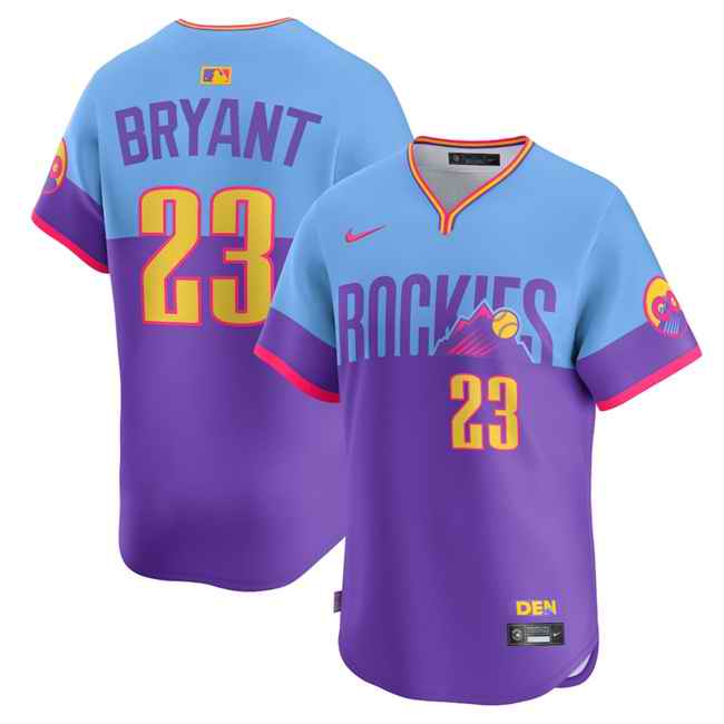 Men's Colorado Rockies #23 Kris Bryant Purple/Light Blue 2025 City Connect Limited Stitched Baseball Jersey